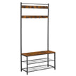 Coat Rack – Steel Frame – Rustic Brown and Black – 3-in-1 Design with Shoe Storage Bench