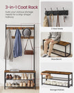 Coat Rack – Steel Frame – Rustic Brown and Black – 3-in-1 Design with Shoe Storage Bench