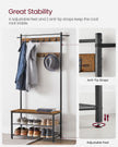 Coat Rack – Steel Frame – Rustic Brown and Black – 3-in-1 Design with Shoe Storage Bench