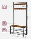 Coat Rack – Steel Frame – Rustic Brown and Black – 3-in-1 Design with Shoe Storage Bench