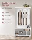 Hall Tree – Wood – Cloud White – Freestanding with Adjustable Shelves and Bench