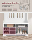 Hall Tree – Wood – Cloud White – Freestanding with Adjustable Shelves and Bench