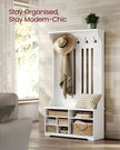 Hall Tree – Wood – Cloud White – Freestanding with Adjustable Shelves and Bench