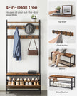 Coat Rack with Shoe Storage – Wood and Metal – Rustic Brown and Black – 9 Hooks and Top Shelf