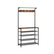 Clothes Rack – Metal and Wood – Rustic Brown and Black – Multiple Storage Options with Hooks