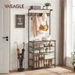 Clothes Rack – Metal and Wood – Rustic Brown and Black – Multiple Storage Options with Hooks