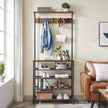 Clothes Rack – Metal and Wood – Rustic Brown and Black – Multiple Storage Options with Hooks
