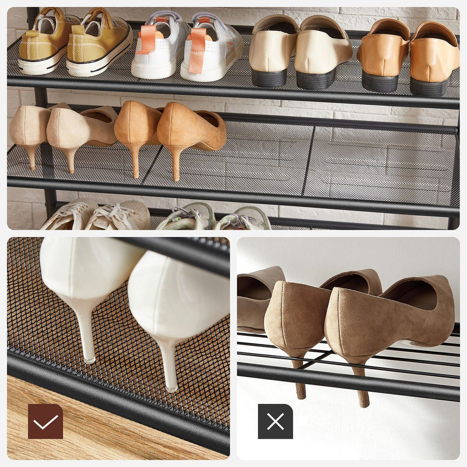 Clothes Rack – Metal and Wood – Rustic Brown and Black – Multiple Storage Options with Hooks