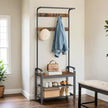 Hall Tree – Wood and Metal – Rustic Brown and Black – 4-in-1 Design with Bench and 9 Removable Hooks