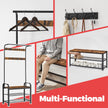 Hall Tree – Wood and Metal – Rustic Brown and Black – 4-in-1 Design with Bench and 9 Removable Hooks