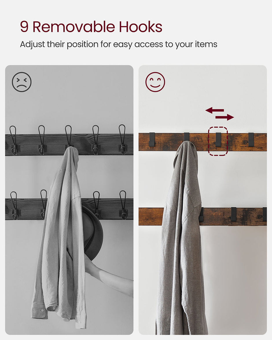 Coat Rack – Metal – Rustic Brown – Industrial Design with Removable Hooks and Umbrella Stand