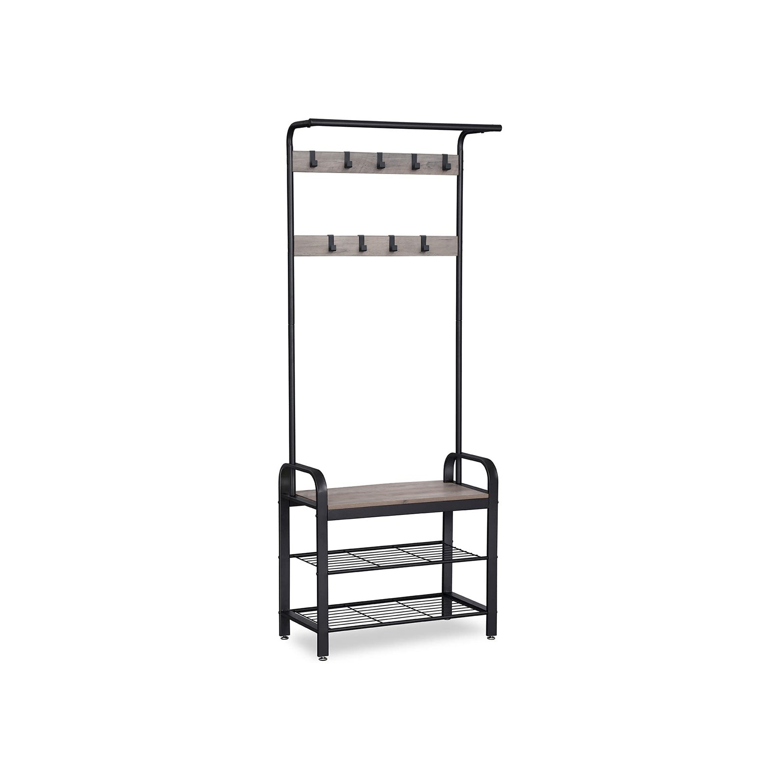 Coat Rack – Metal – Rustic Brown – Industrial Design with Removable Hooks and Umbrella Stand