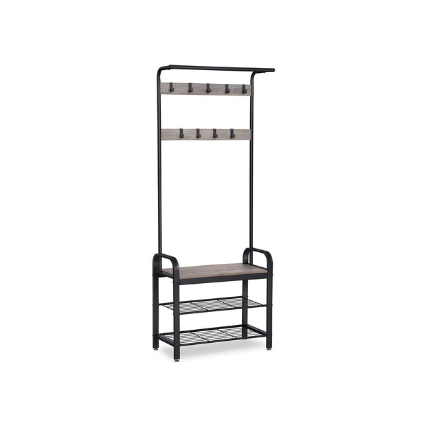 Coat Rack – Metal – Rustic Brown – Industrial Design with Removable Hooks and Umbrella Stand