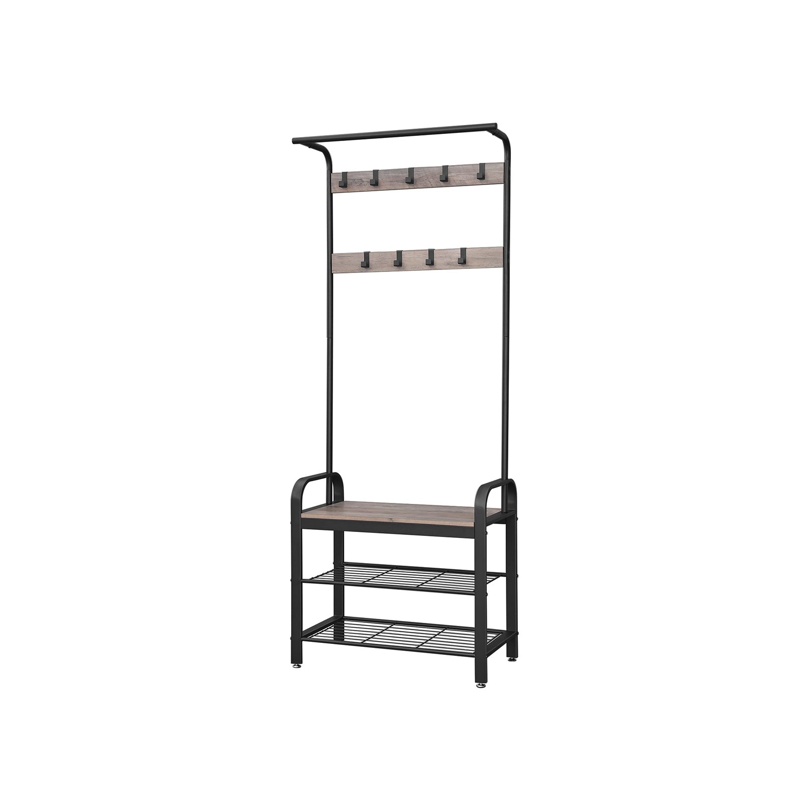Hall Tree – Metal – Rustic Brown – Multifunctional with Removable Hooks