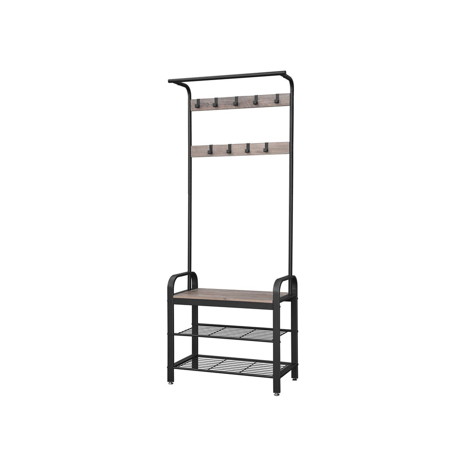 Hall Tree – Metal – Rustic Brown – Multifunctional with Removable Hooks