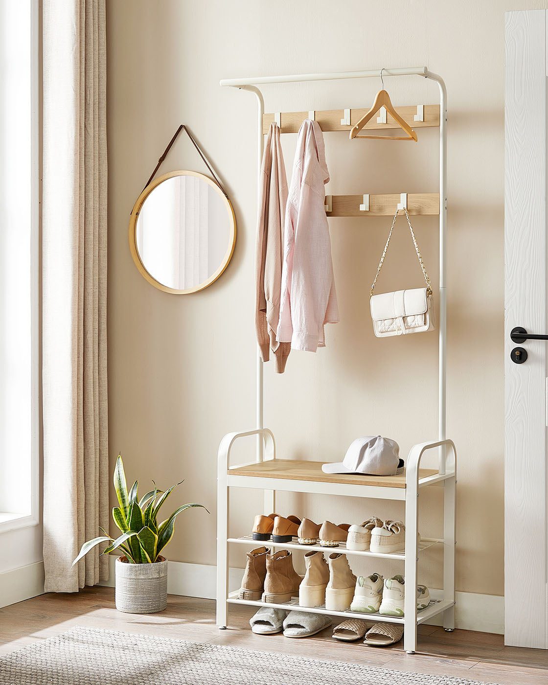 Coat Rack – Metal – Rustic Brown – Industrial Design with Removable Hooks and Hall Storage