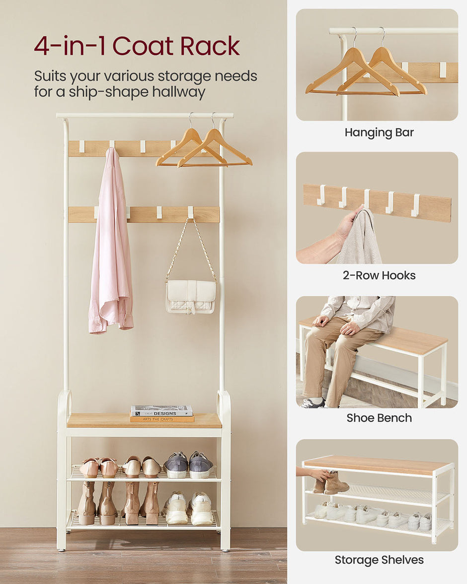 Coat Rack – Metal – Rustic Brown – Industrial Design with Removable Hooks and Hall Storage