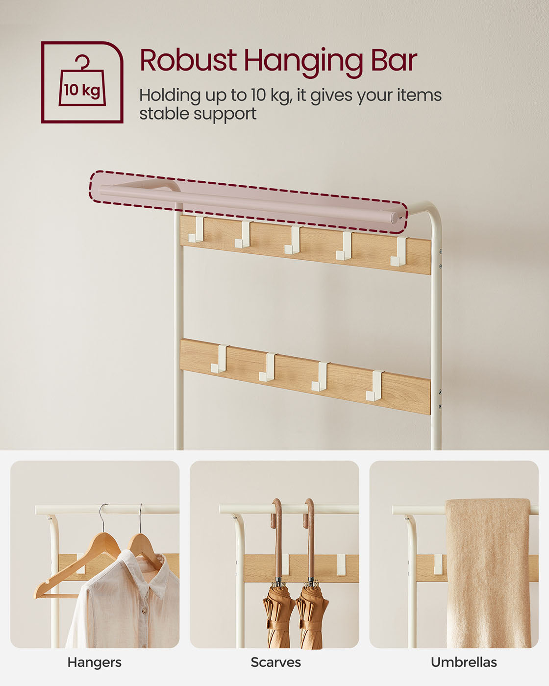 Coat Rack – Metal – Rustic Brown – Industrial Design with Removable Hooks and Hall Storage
