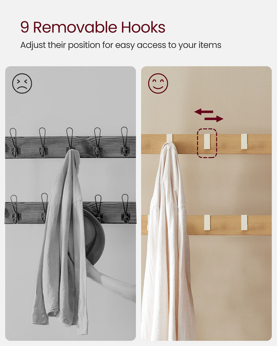 Coat Rack – Metal – Rustic Brown – Industrial Design with Removable Hooks and Hall Storage