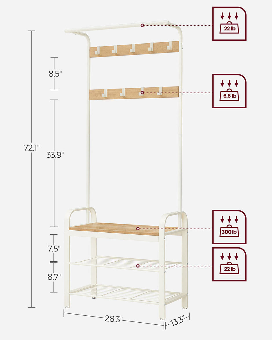 Coat Rack – Metal – Rustic Brown – Industrial Design with Removable Hooks and Hall Storage