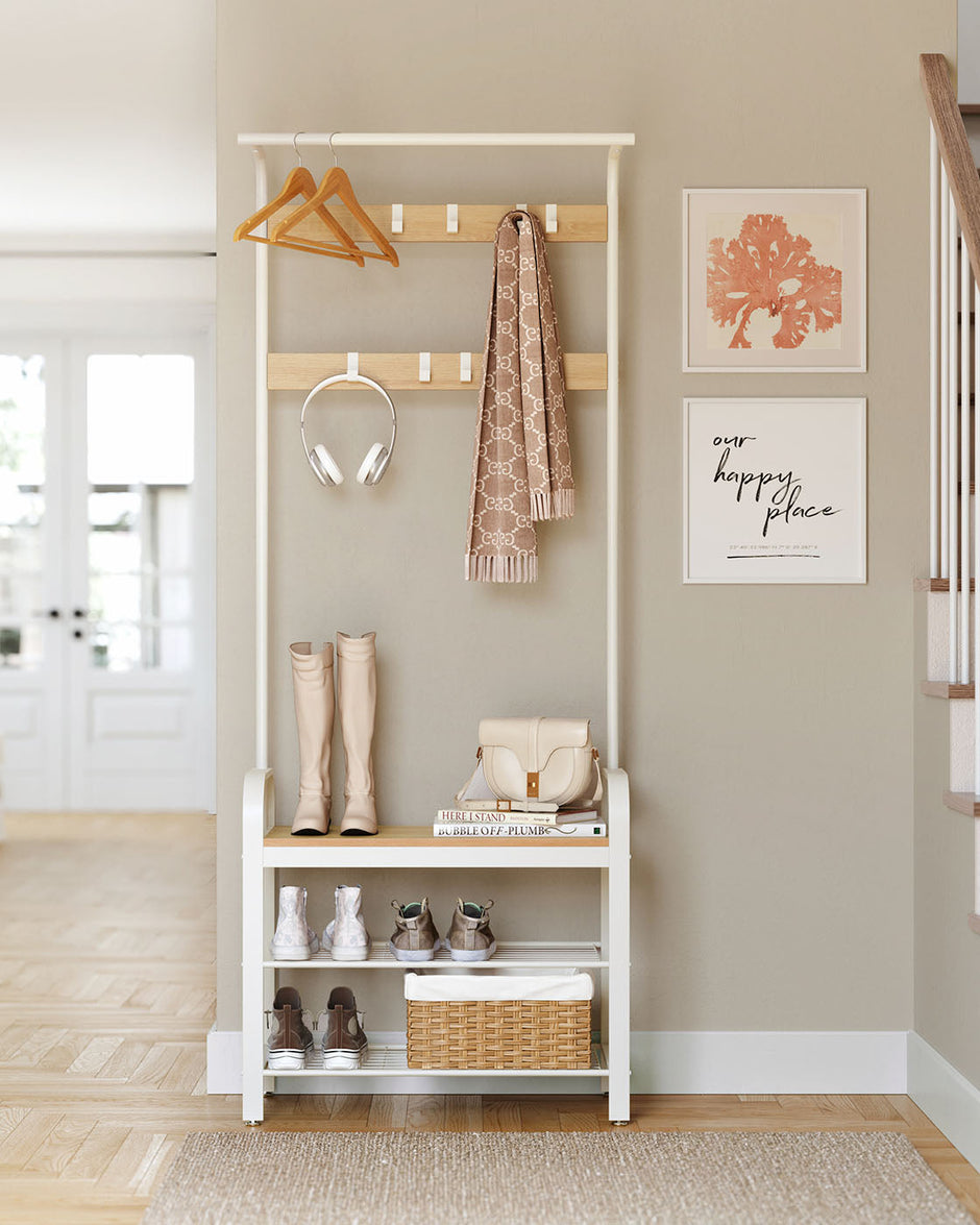 Coat Rack – Metal – Rustic Brown – Industrial Design with Removable Hooks and Hall Storage