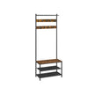 Coat Rack – Wood – Rustic Brown and Black – Hall Tree with Shoe Storage and Movable Hooks