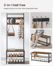 Coat Rack – Wood – Rustic Brown and Black – Hall Tree with Shoe Storage and Movable Hooks
