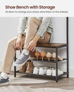 Coat Rack – Wood – Rustic Brown and Black – Hall Tree with Shoe Storage and Movable Hooks