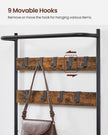 Coat Rack – Wood – Rustic Brown and Black – Hall Tree with Shoe Storage and Movable Hooks