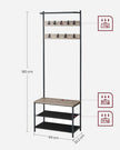 Industrial Hall Tree – Metal and Wood – Rustic Brown – 9 Adjustable Hooks and Overhead Bar