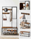 Coat Rack – Wood and Metal – Camel Brown and Ink Black – Includes Shoe Storage and Mirror