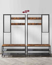 Coat Rack – Wood and Metal – Camel Brown and Ink Black – Includes Shoe Storage and Mirror
