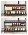 Coat Rack – Wood and Metal – Camel Brown and Ink Black – Includes Shoe Storage and Mirror