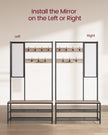 Coat Rack with Shoe Storage – Wood – Camel Brown and Ink Black – Industrial Design with Mirror and Bench
