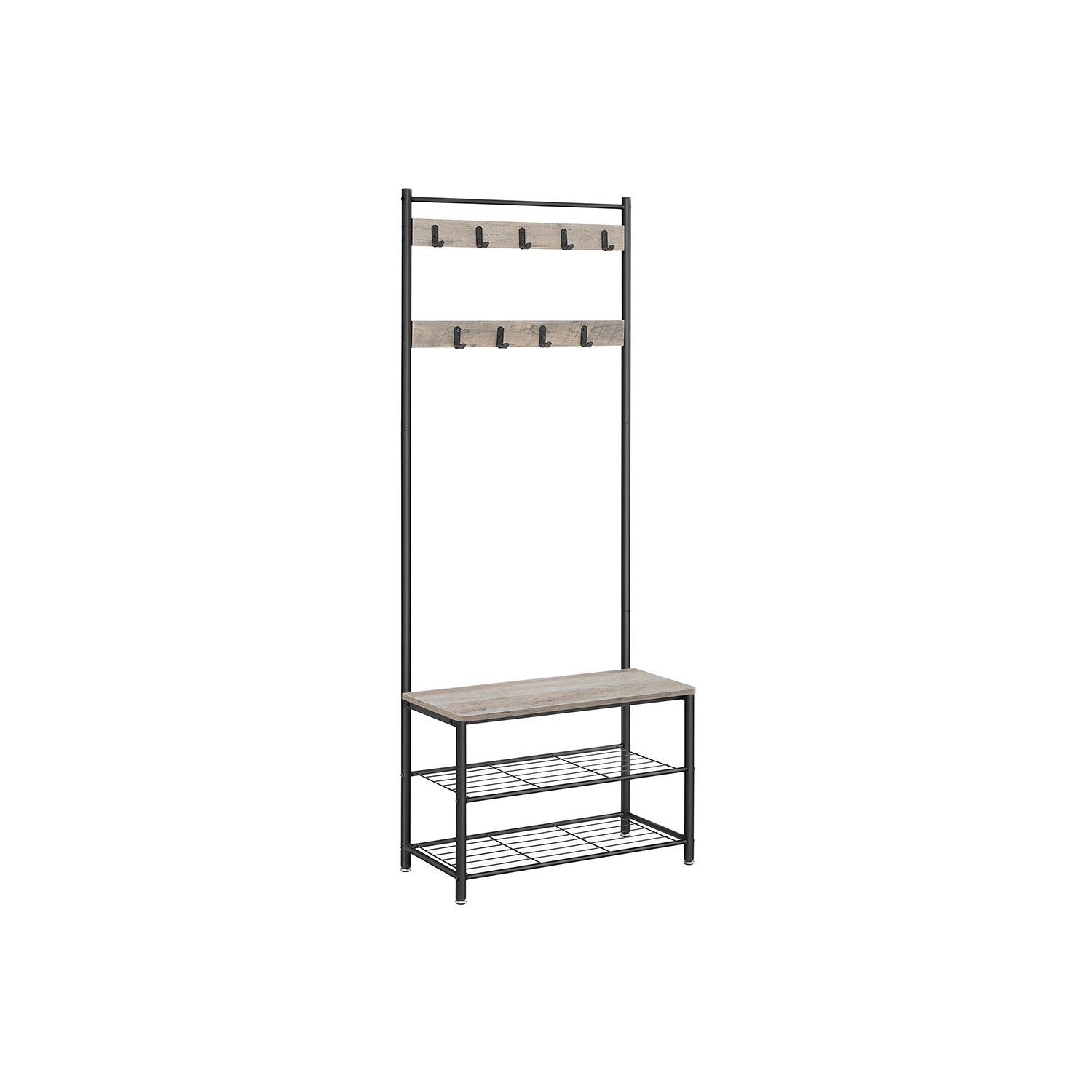 Vintage Coat Stand – Wood – Brown – Multi-functional with Bench and Shelves