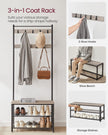 Coat Rack Stand – Wood – Natural Finish – Multi-Functional Design with Seating and Storage Shelves
