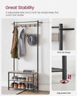 Coat Rack Stand – Wood – Natural Finish – Multi-Functional Design with Seating and Storage Shelves