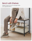 Coat Rack Stand – Wood – Natural Finish – Multi-Functional Design with Seating and Storage Shelves