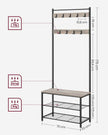 Coat Rack Stand – Wood – Natural Finish – Multi-Functional Design with Seating and Storage Shelves