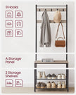 Coat Rack Stand – Wood – Natural Finish – Multi-Functional Design with Seating and Storage Shelves