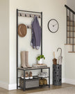 Coat Rack Stand – Wood – Natural Finish – Multi-Functional Design with Seating and Storage Shelves