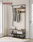 Coat Stand – Wood – Industrial Finish – With Shoe Bench and 9 Movable Hooks
