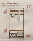 Coat Stand – Wood – Industrial Finish – With Shoe Bench and 9 Movable Hooks