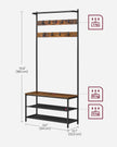 Coat Stand – Wood – Industrial Finish – With Shoe Bench and 9 Movable Hooks