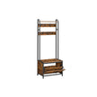 Coat Rack – Wood – Industrial Style – With Bench, 7 Hooks, and Shoe Storage