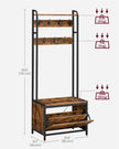 Coat Rack – Wood – Industrial Style – With Bench, 7 Hooks, and Shoe Storage