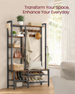 Coat Rack with Shoe Bench – Wood – Brown – 9 Hooks, 5 Shelves, and Shoe Storage