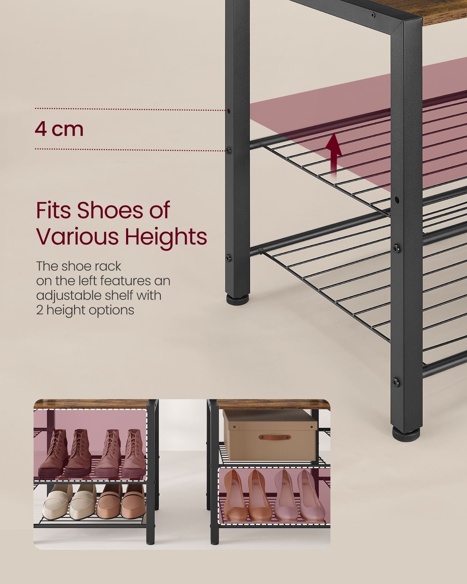 Coat Rack with Shoe Bench – Wood – Brown – 9 Hooks, 5 Shelves, and Shoe Storage
