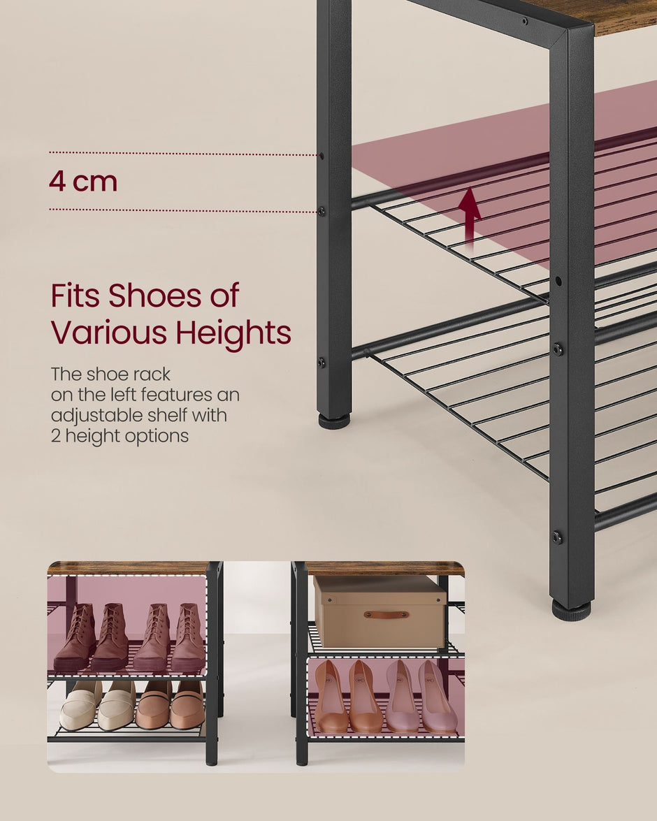 Coat Rack with Shoe Bench – Wood – Brown – 9 Hooks, 5 Shelves, and Shoe Storage