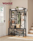 Hall Tree – Engineered Wood – Brown – Bench with Shoe Storage and Multiple Hooks